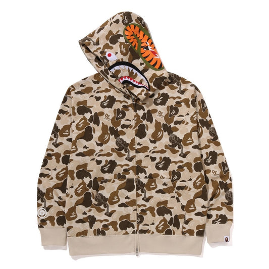 A BATHING APE BAPE DEF JAM CAMO SHARK RELAXED FIT FULL ZIP HOODIE BROWN