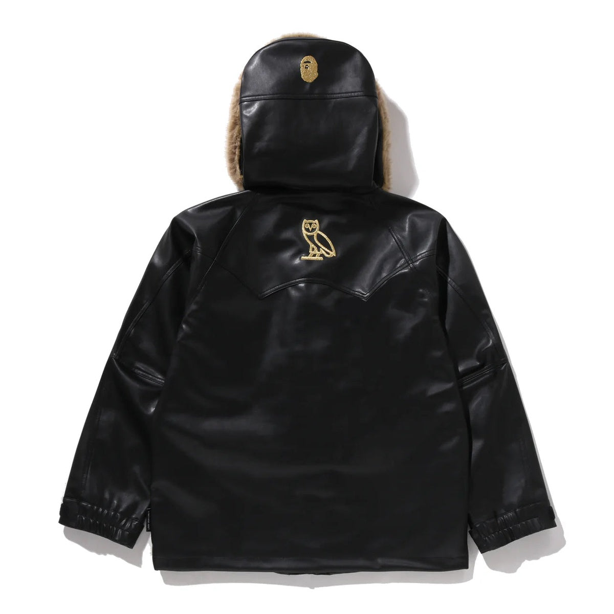 A BATHING APE BAPE OVO SYNTHETIC WASHABLE LEATHER SNOWBOARD JACKET BLACK