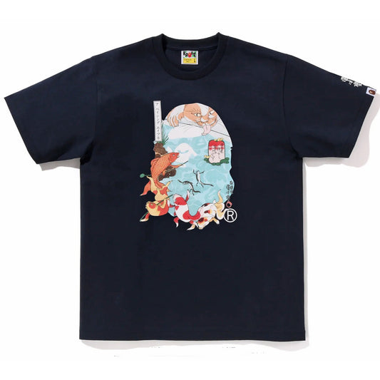 A BATHING APE BAPE UKIYO-E APE HEAD TEE #4 NAVY