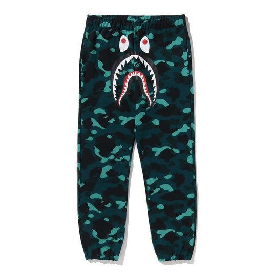 A BATHING APE BAPE COLOR CAMO SHARK SWEAT PANTS GREEN