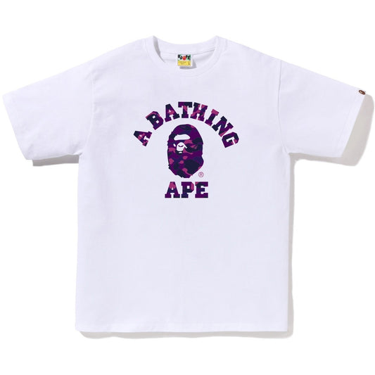 A BATHING APE BAPE COLOR CAMO COLLEGE TEE WHITE PURPLE