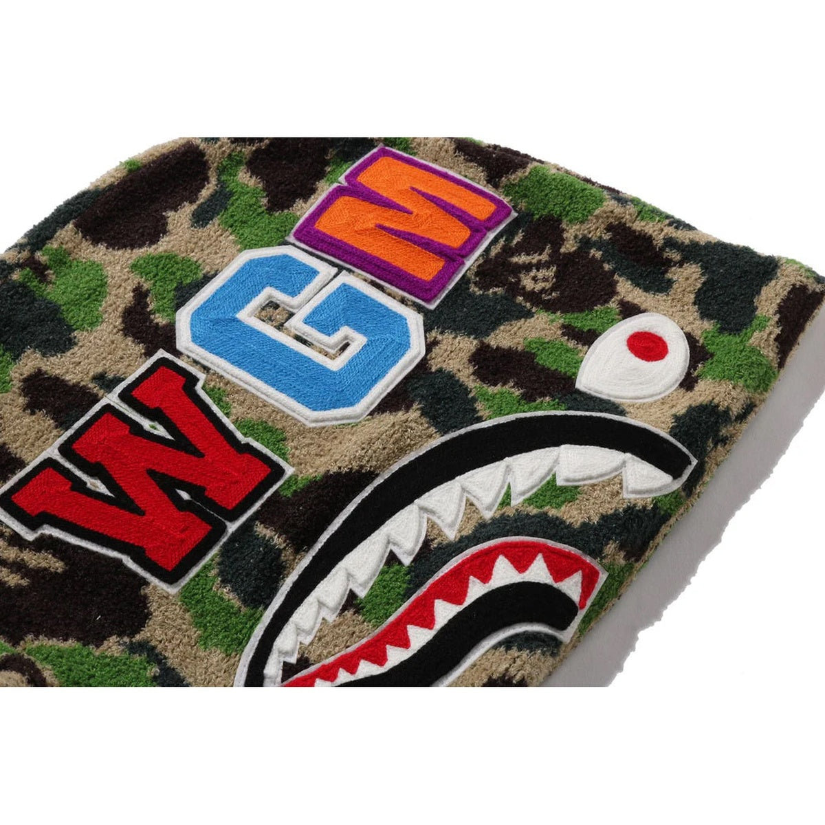 A BATHING APE BAPE LADIES' ABC CAMO TOWEL JACQUARD SHARK CROPPED FULL ZIP HOODIE GREEN