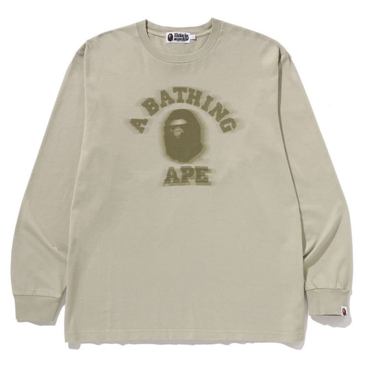 A BATHING APE BAPE GARMENT DYE COLLEGE RELAXED FIT L/S TEE BEIGE