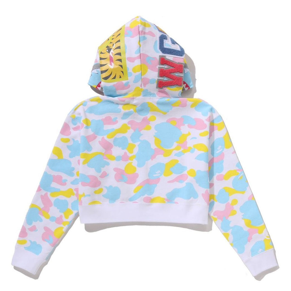 A BATHING APE BAPE LADIES' NEW MULTI CAMO CROPPED SHARK FULL ZIP HOODIE WHITE