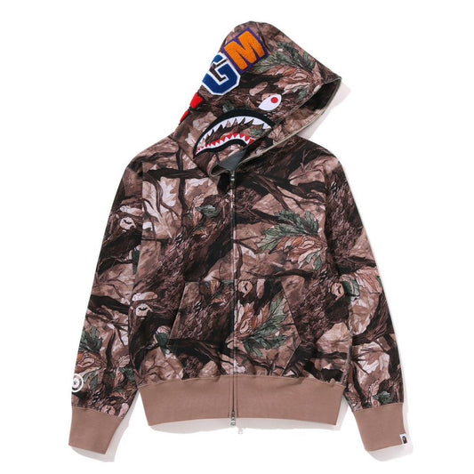 A BATHING APE BAPE Ladies' TREE EDGE CAMO SHARK FULL ZIP HOODIE BURGUNDY