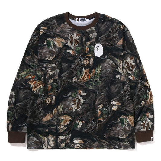 A BATHING APE BAPE TREE EDGE CAMO RELAXED FIT L/S TEE BROWN