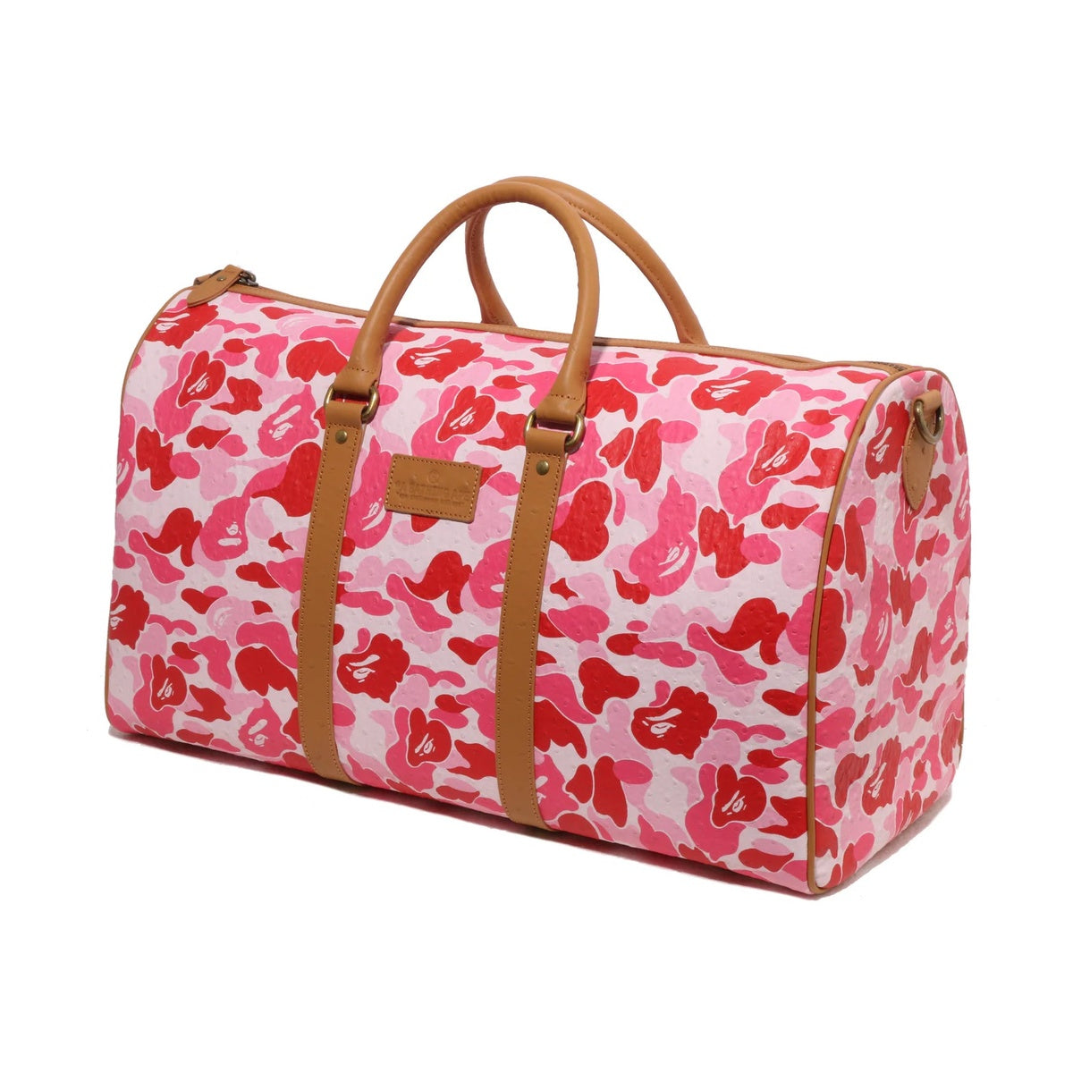 A BATHING APE BAPE ABC CAMO PU OSTRICH BOSTON BAG PINK