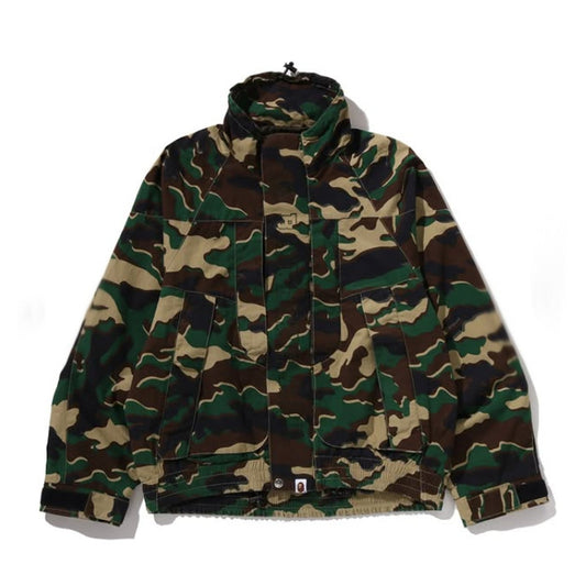 A BATHING APE BAPE GLITCH WOODLAND CAMO SHORT SNOWBOARD JACKET GREEN