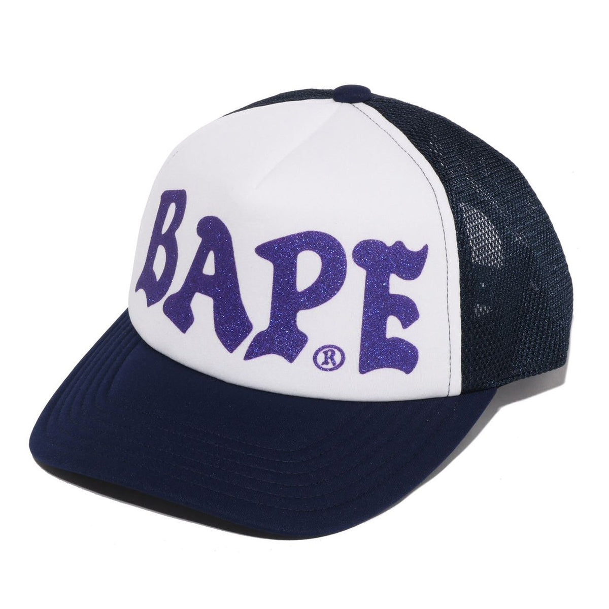 A BATHING APE BAPE GLITTER PRINT MESH CAP NAVY