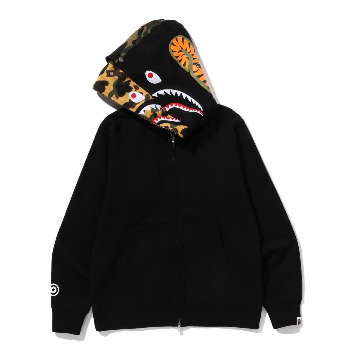 A BATHING APE BAPE SHARK FULL ZIP DOUBLE HOODIE BLACK