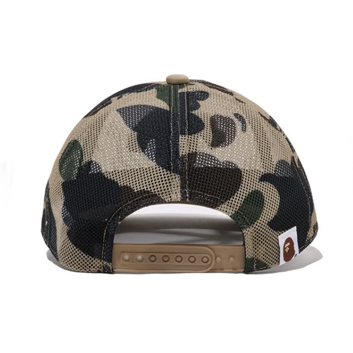 A BATHING APE BAPE 1ST CAMO COLLEGE PATCHED MESH CAP YELLOW