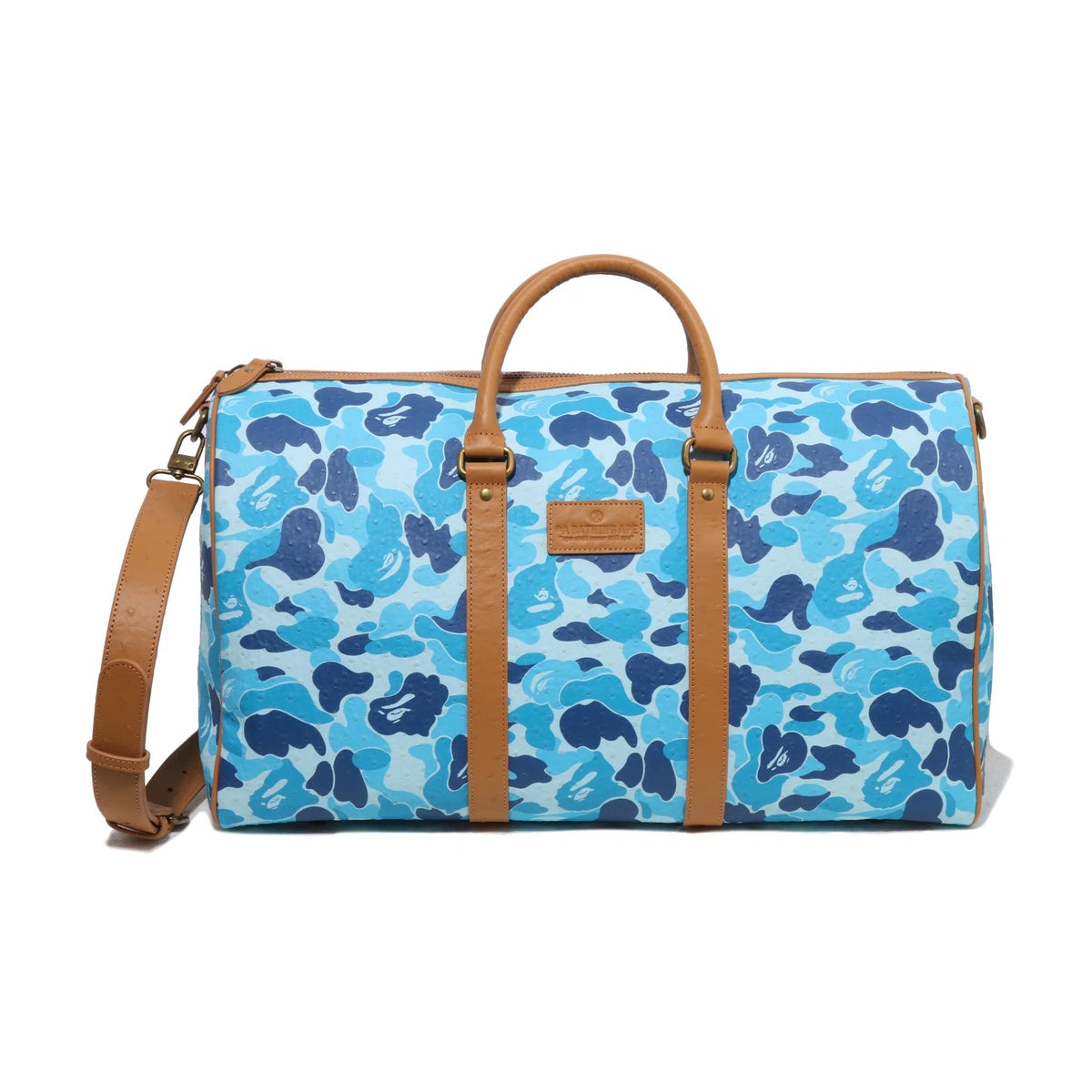 A BATHING APE BAPE ABC CAMO PU OSTRICH BOSTON BAG BLUE