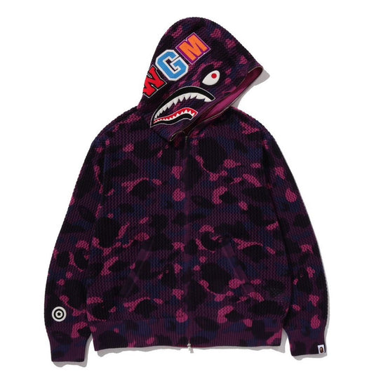 A BATHING APE BAPE COLOR CAMO CROCHET RELAXED FIT SHARK FULL ZIP HOODIE PURPLE