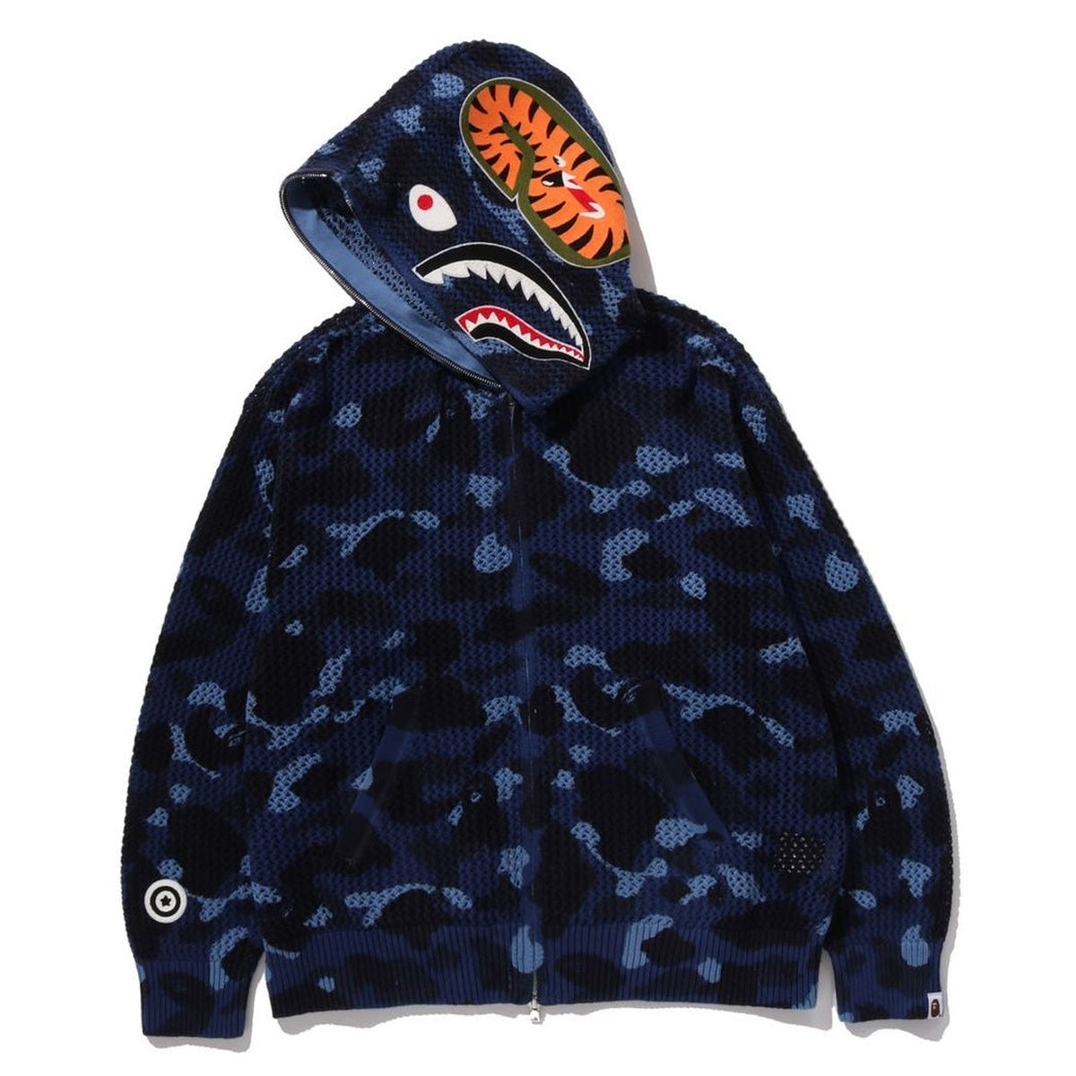 A BATHING APE BAPE COLOR CAMO CROCHET RELAXED FIT SHARK FULL ZIP HOODIE BLUE