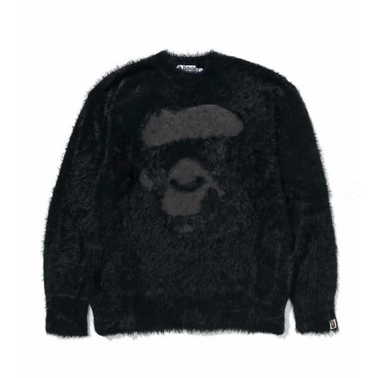 A BATHING APE BAPE APE FACE SHAGGY SWEATER BLACK