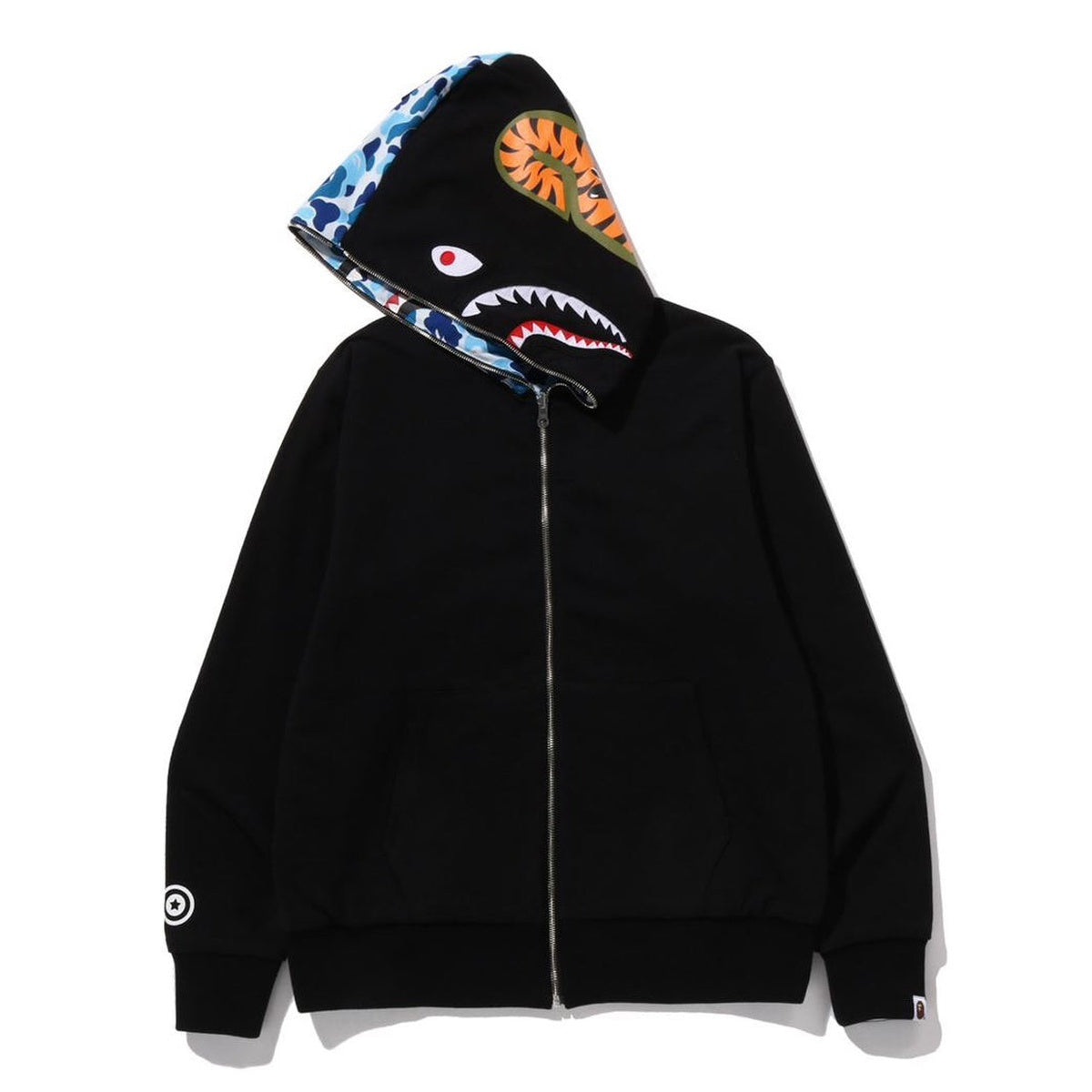 A BATHING APE BAPE ABC CAMO REVERSIBLE SHARK FULL ZIP HOODIE BLUE
