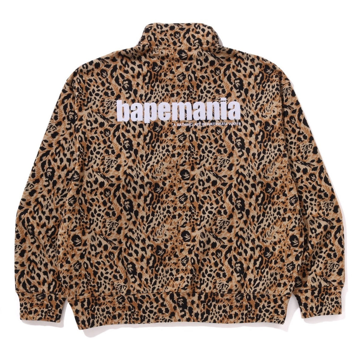 A BATHING APR WILD LEOPARD PATTERN RELAXED HALF ZIP SWEAT SHIRT BEIGE