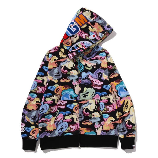 A BATHING APE BAPE ART CAMO SHARK FULL ZIP HOODIE BLACK