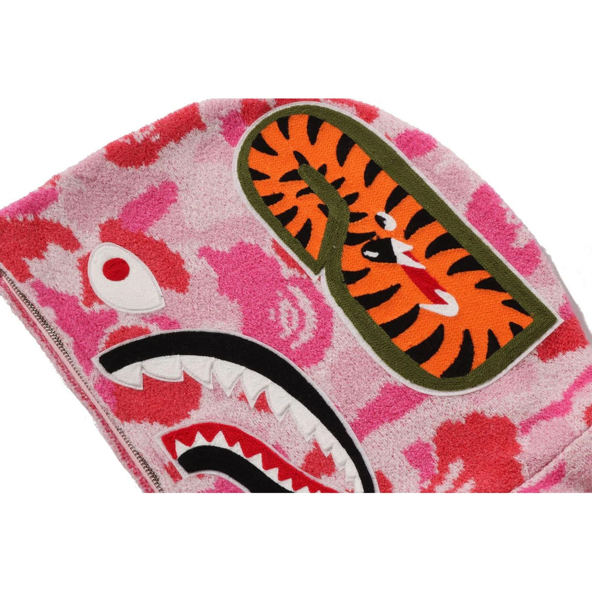 A BATHING APE BAPE LADIES' ABC CAMO TOWEL JACQUARD SHARK CROPPED FULL ZIP HOODIE PINK