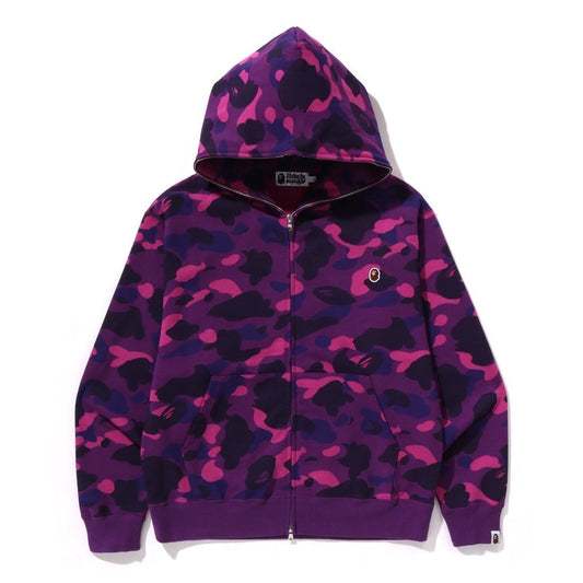 A BATHING APE BAPE ONE POINT COLOR CAMO CROPPED FULL ZIP HOODIE PURPLE