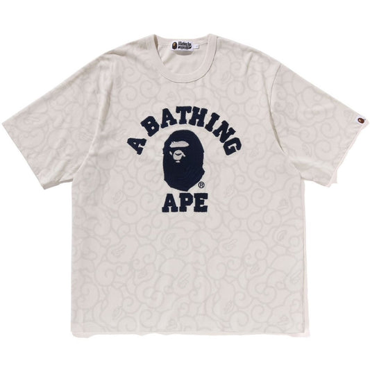 A BATHING APE BAPE WASHED CLOUD CAMO COLLEGE RELAXED FIT TEE IVORY