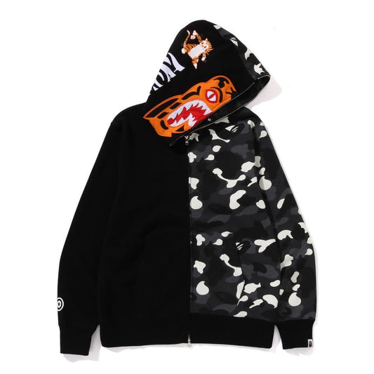 A BATHING APE BAPE CITY CAMO TIGER SHARK FULL ZIP HOODIE BLACK