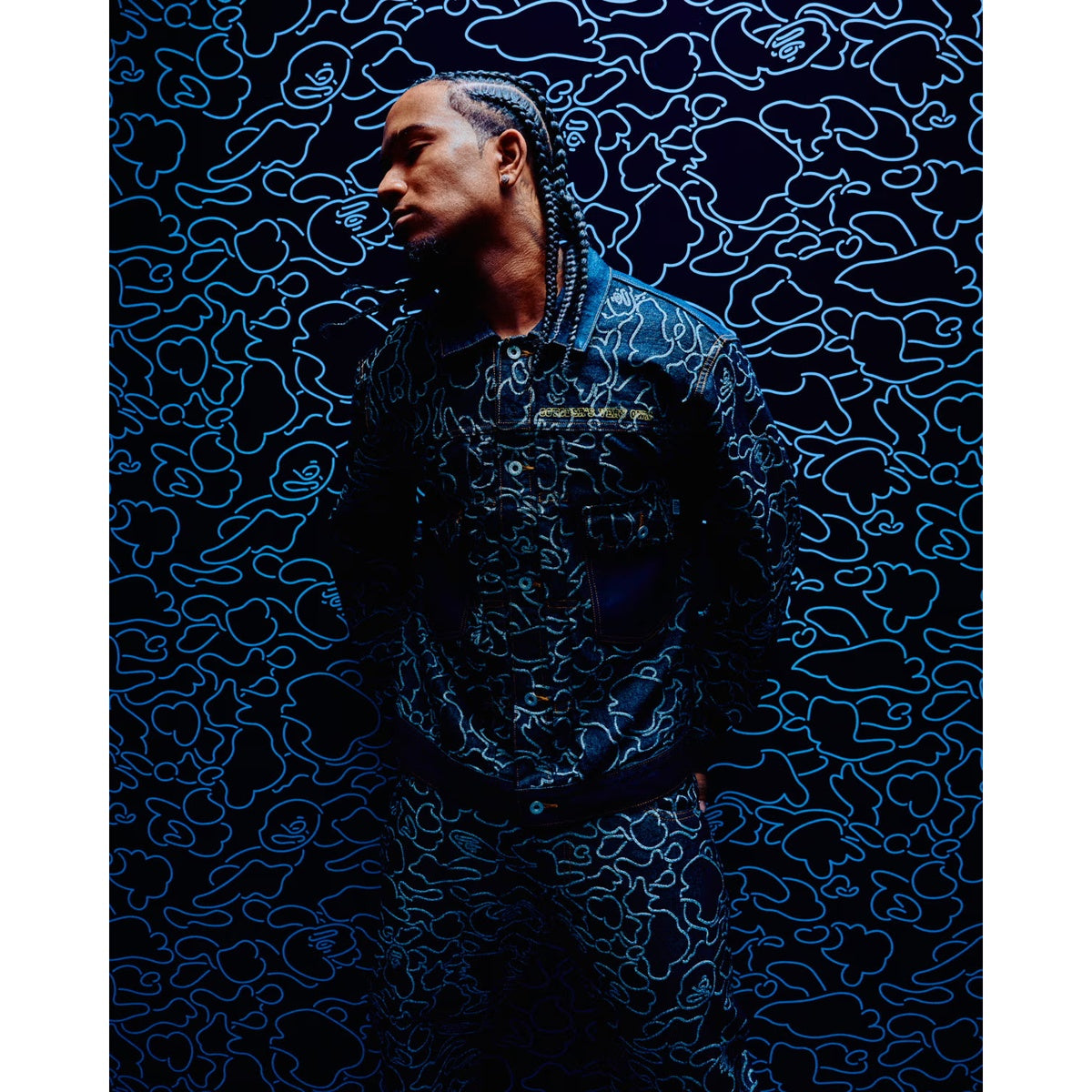 A BATHING APE BAPE OVO NEON 1ST CAMO JACQUARD DENIM JACKET INDIGO