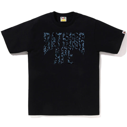 A BATHING APE BAPE WILD LEOPARD PATTERN NYC LOGO TEE BLACK NAVY