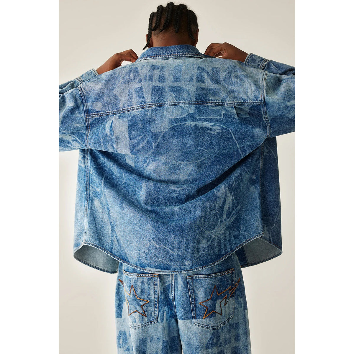A BATHING APE BAPE OVERRALL LASERED DENIM L/S SHIRT LIGHT INDIGO