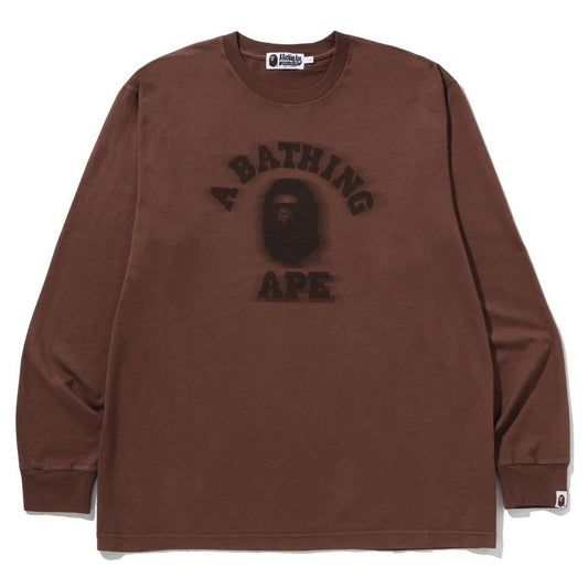 A BATHING APE BAPE GARMENT DYE COLLEGE RELAXED FIT L/S TEE BROWN