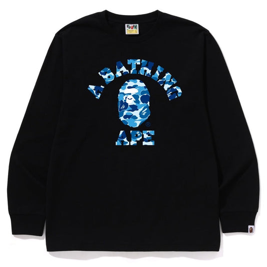 A BATHING APE BAPE ABC CAMO COLLEGE L/S TEE BLACK BLUE