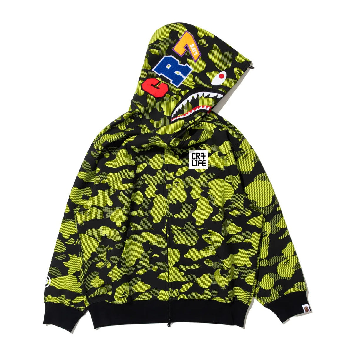 A BATHING APE BAPE CR7 LIFE LOGO RELAXED FIT SHARK FULL ZIP HOODIE GREEN