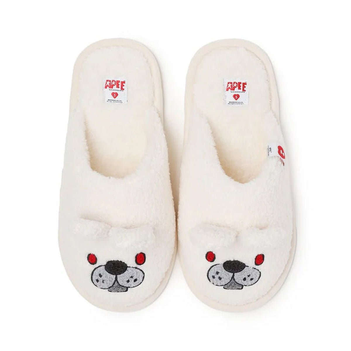 A BATHING APE BAPE - APEE BABY DOPPY & BABY CORE FURRY SLIPPER WHITE