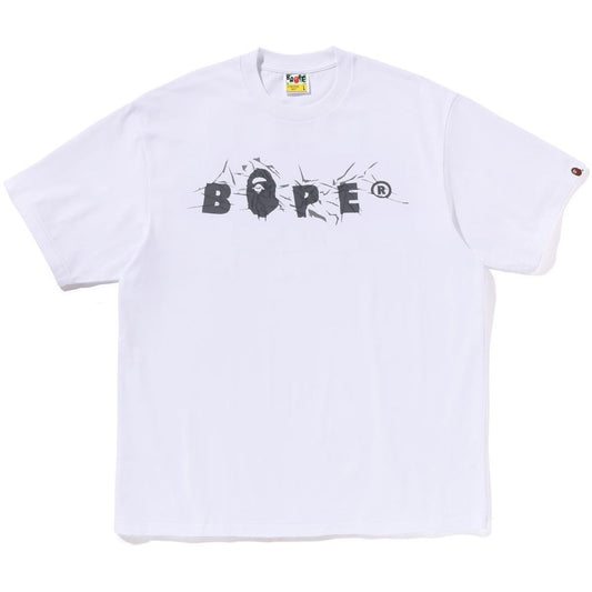 A BATHING APE WRINKLE BAPE LOGO RELAXED TEE WHITE
