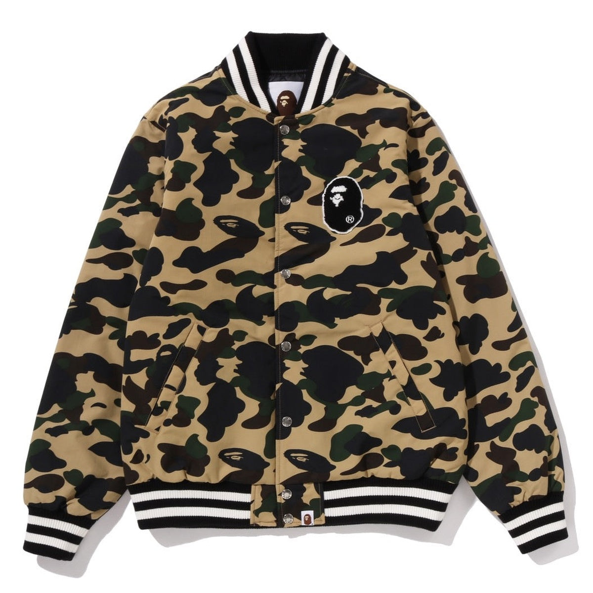 A BATHING APE BAPE 1ST CAMO VARSITY JACKET YELLOW
