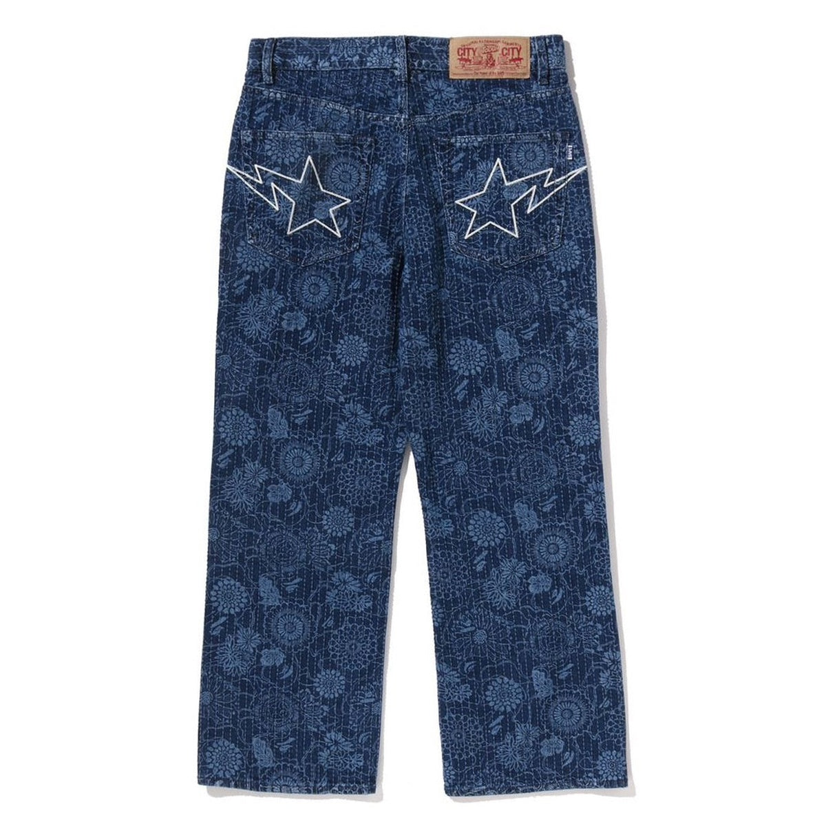 A BATHING APE BAPE JAPANESE INDIGO ART CAMO RELAXED FIT DENIM PANTS INDIGO