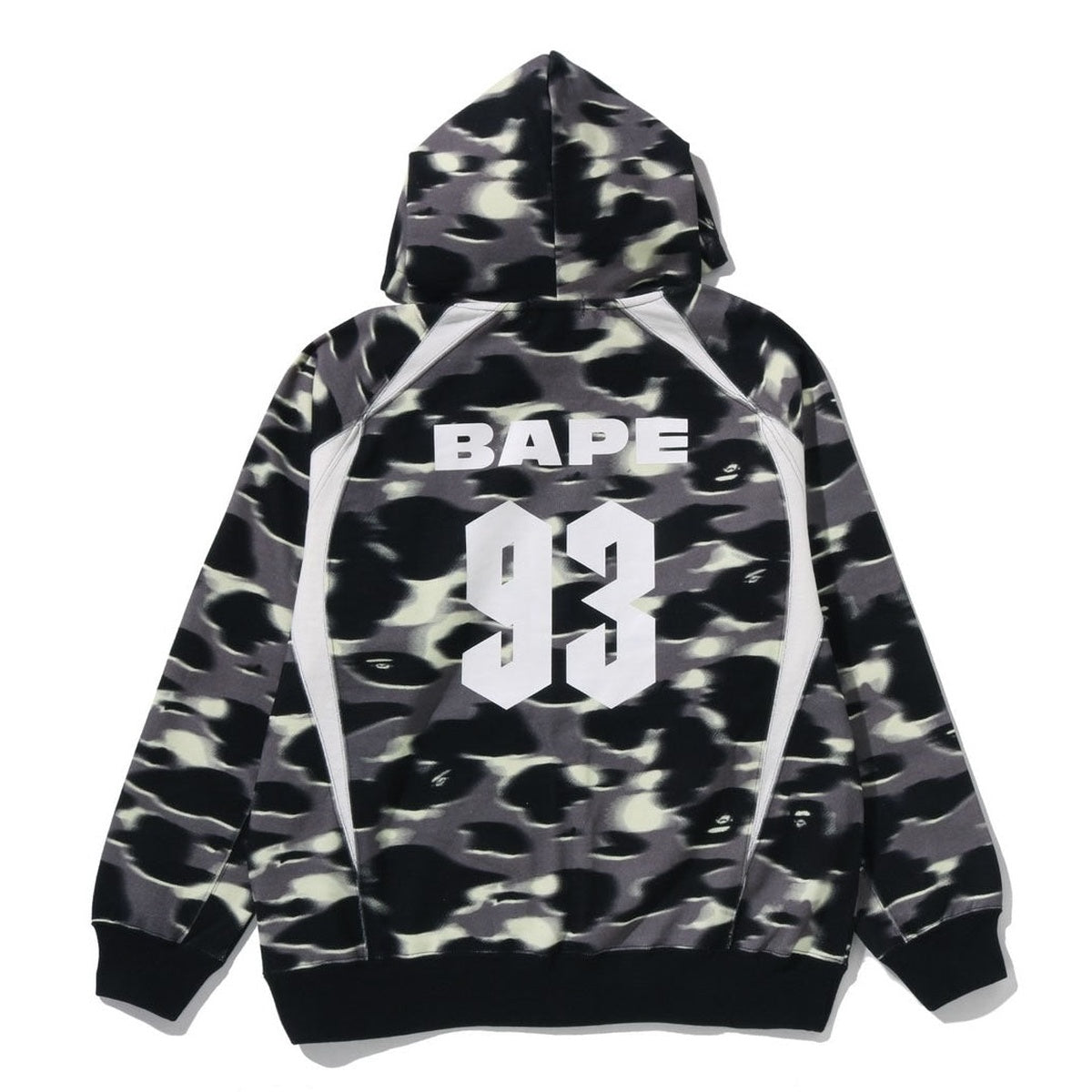 A BATHING APE BAPE CREEN CAMO FOOTBALL LOGO RELAXED FIT PULLOVER HOODIE BLACK