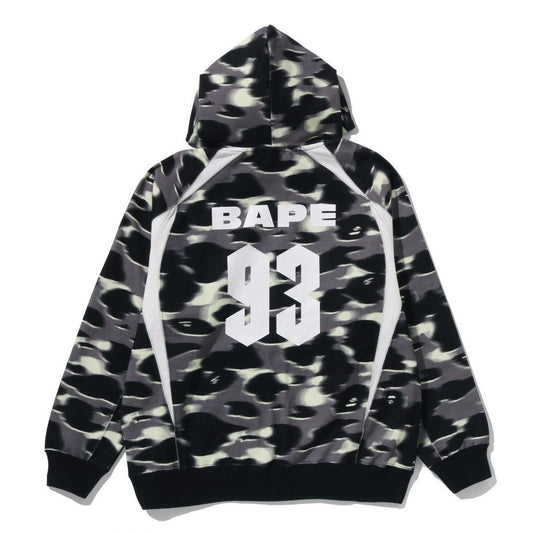 A BATHING APE BAPE CREEN CAMO FOOTBALL LOGO RELAXED FIT PULLOVER HOODIE BLACK