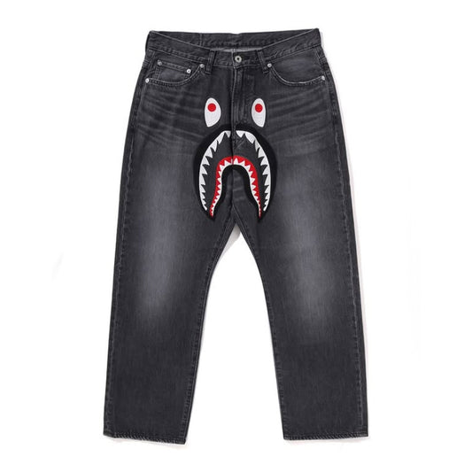 A BATHING APE BAPE SHARK LOOSE FIT 13OZ DENIM PANTS BLACK