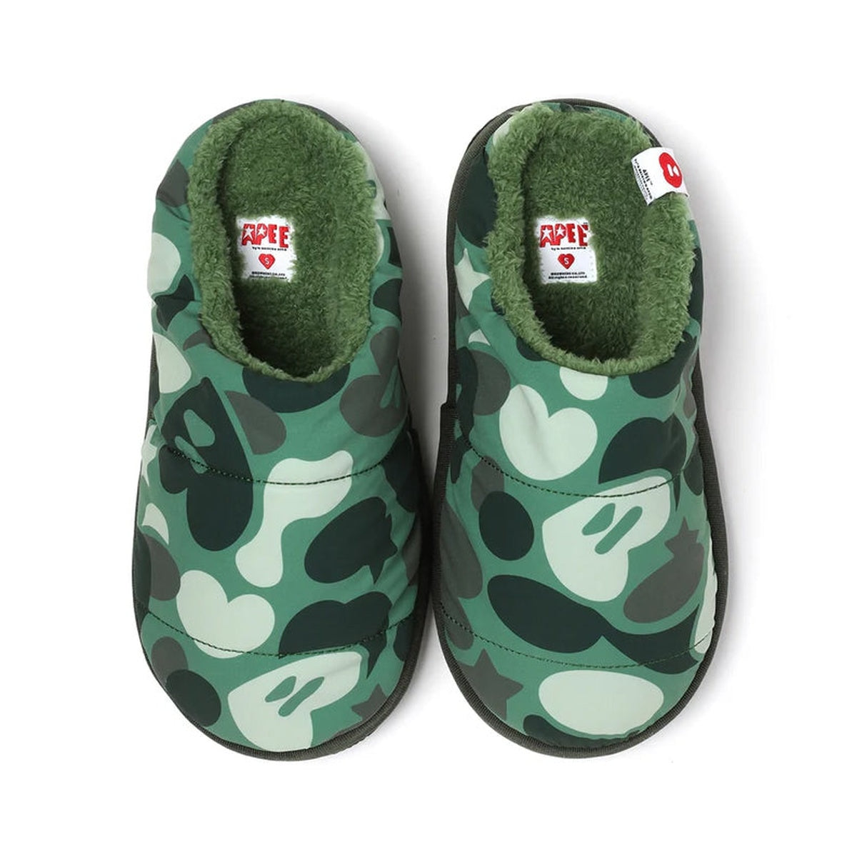 A BATHING APE BAPE APEE CAMO SHERPA SLIPPER GREEN