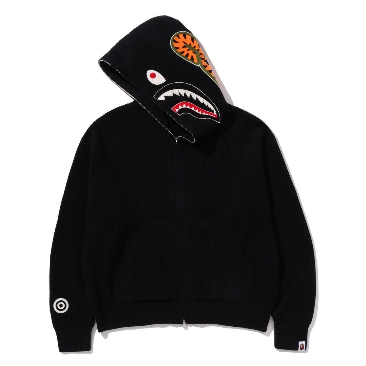 A BATHING APE BAPE SHARK FULL ZIP KNIT HOODIE BLACK