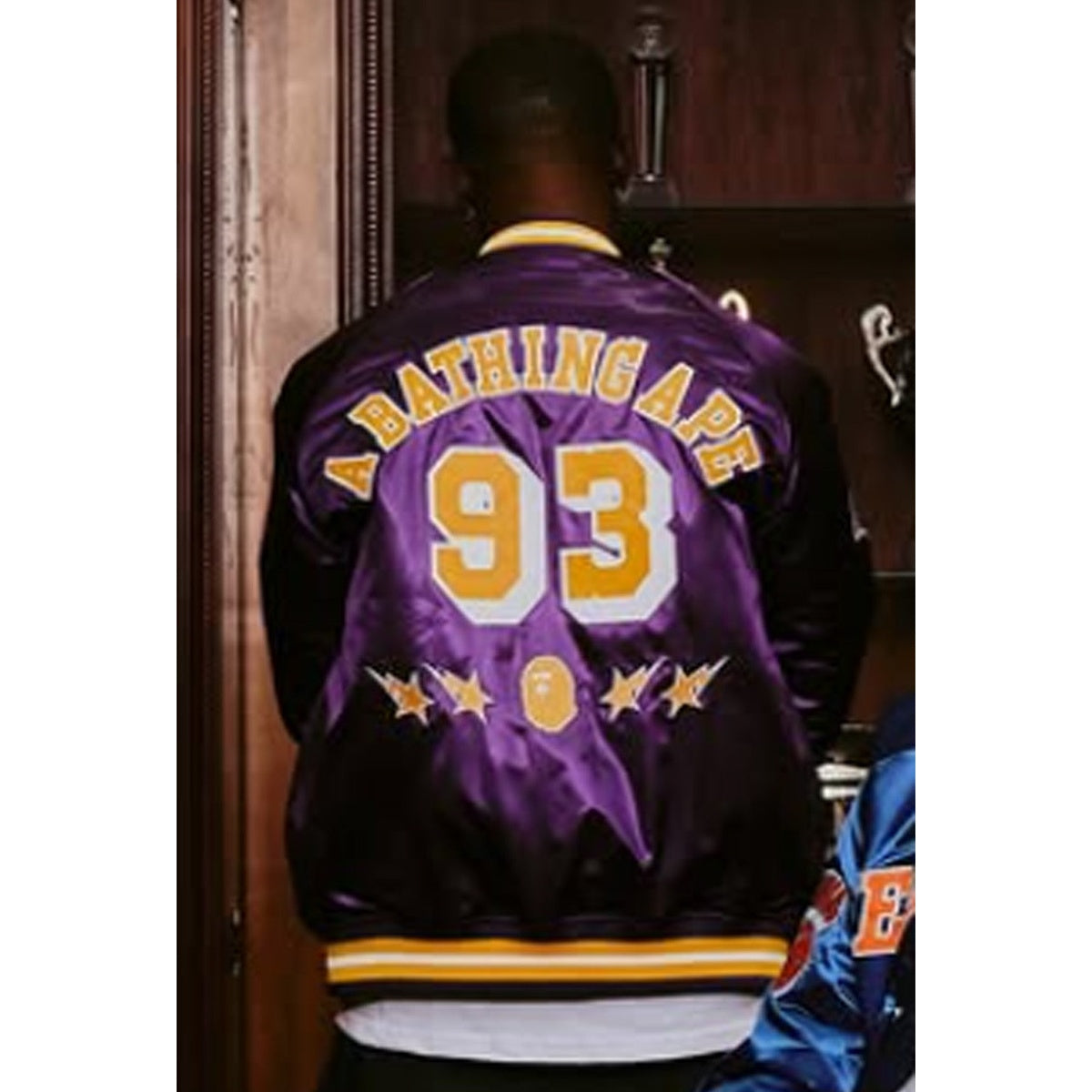 A BATHING APE BAPE M&N NBA LOS ANGELS LAKERS SATIN JACKET PURPLE