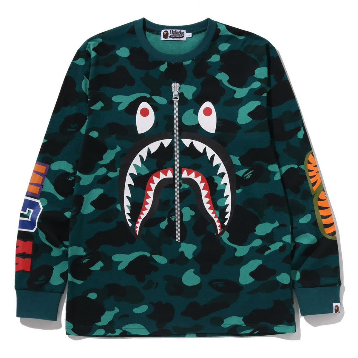 A BATHING APE BAPE COLOR CAMO SHARK L/S TEE GREEN