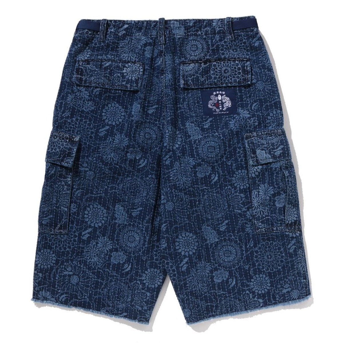 A BATHING APE BAPE JAPANESE INDIGO ART CAMO JUNGLE DENIM RELAXED FIT CARGO SHORTS INDIGO
