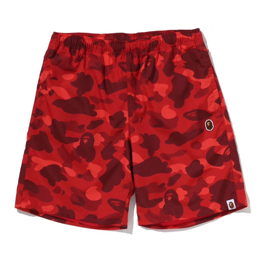 A BATHING APE BAPE COLOR CAMO APE HEAD ONE POINT BEACH SHORTS RED