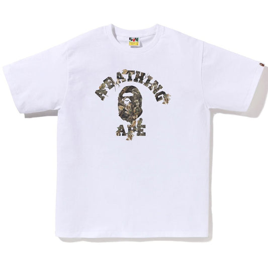 A BATHING APE BAPE TREE EDGE CAMO COLLEGE TEE WHITE BROWN