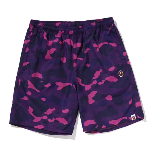 A BATHING APE BAPE COLOR CAMO APE HEAD ONE POINT BEACH SHORTS PURPLE