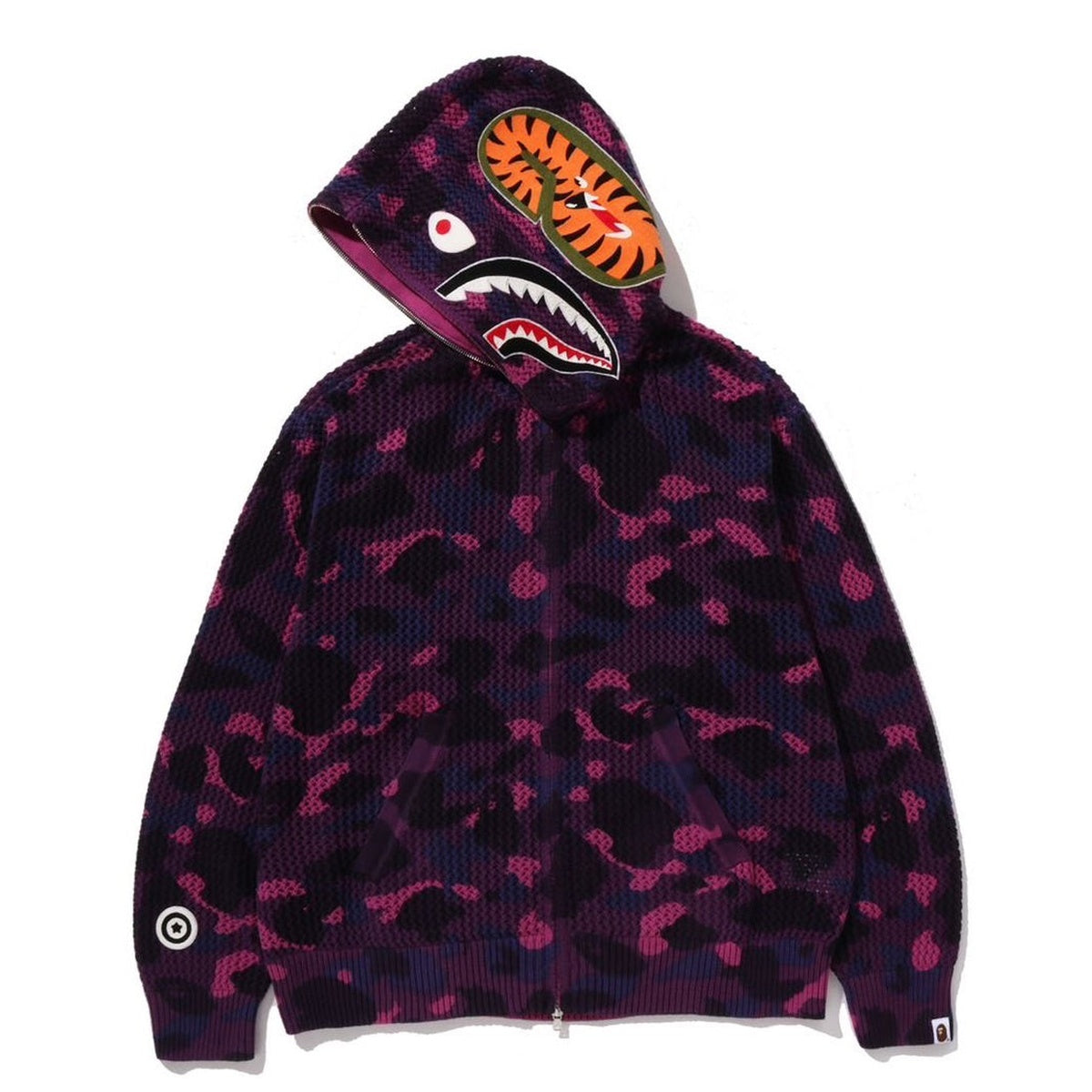 A BATHING APE BAPE COLOR CAMO CROCHET RELAXED FIT SHARK FULL ZIP HOODIE PURPLE