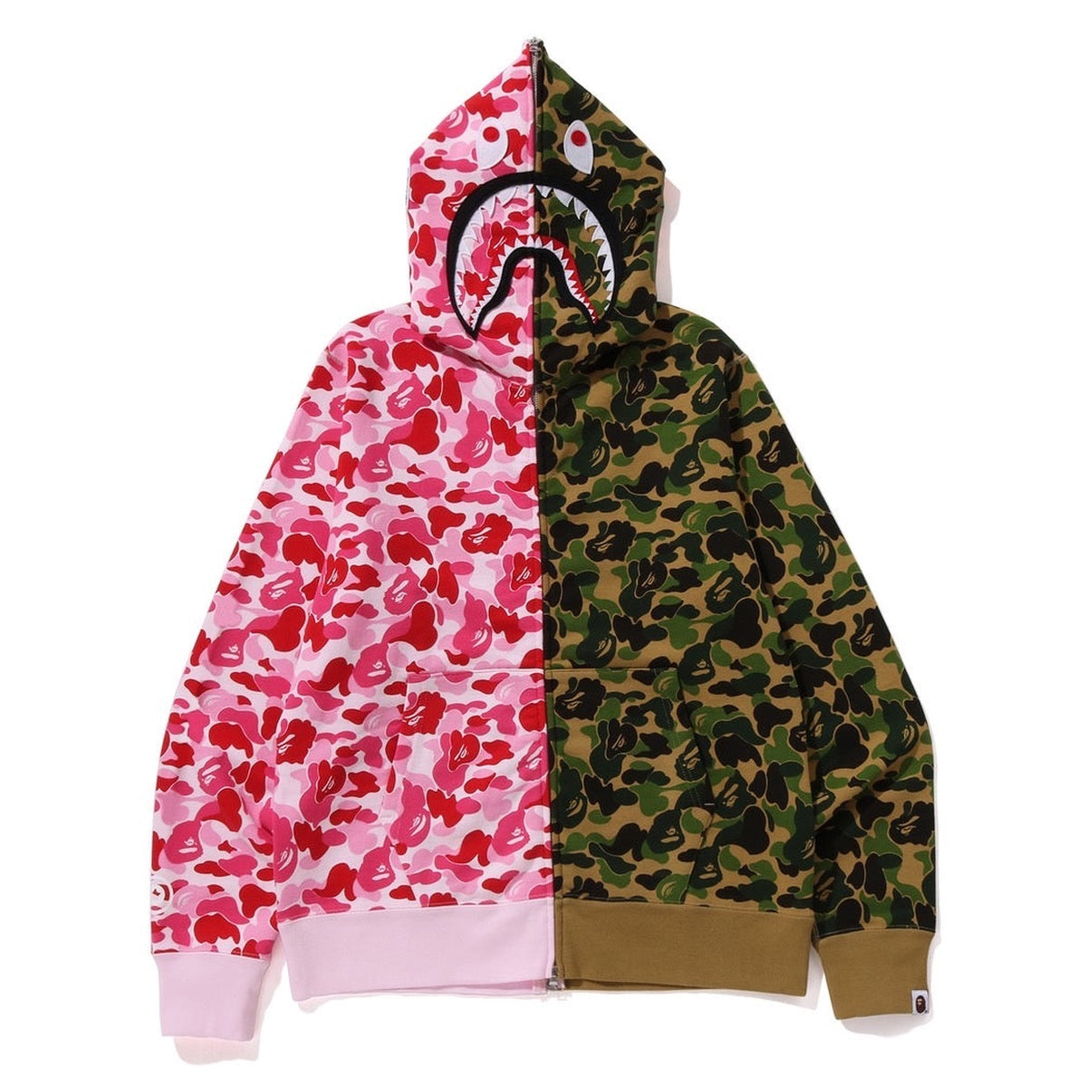 A BATHING APE BAPE ABC CAMO SEPARATE SHARK FULL ZIP HOODIE PINK GREEN