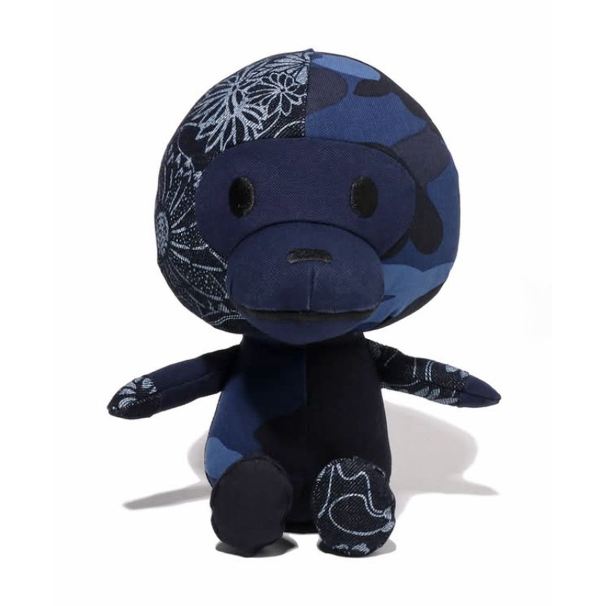 A BATHING APE BAPE PATCHWORK BABY MILO PLUSH DOLL NAVY